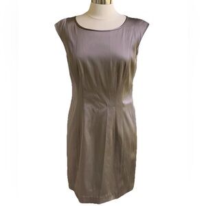 NWT Lafayette 148 New York Satin Sheath Dress 10 Cap Sleeve Taupe Old Money